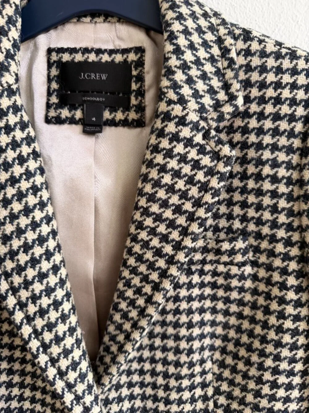 J.Crew Schoolboy Blazer Navy Cream Houndstooth - 100% Wool